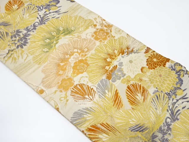 アンティーク　松梅に菊模様織り出し丸帯（材料）